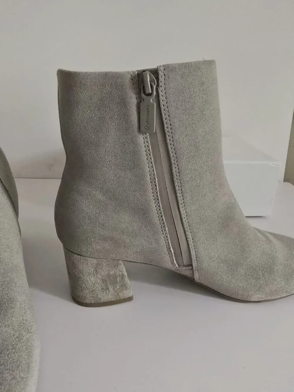 Blondo Alida Grey Suede Waterproof Leather Ankle Boots Heeled Booties 8 Shoes